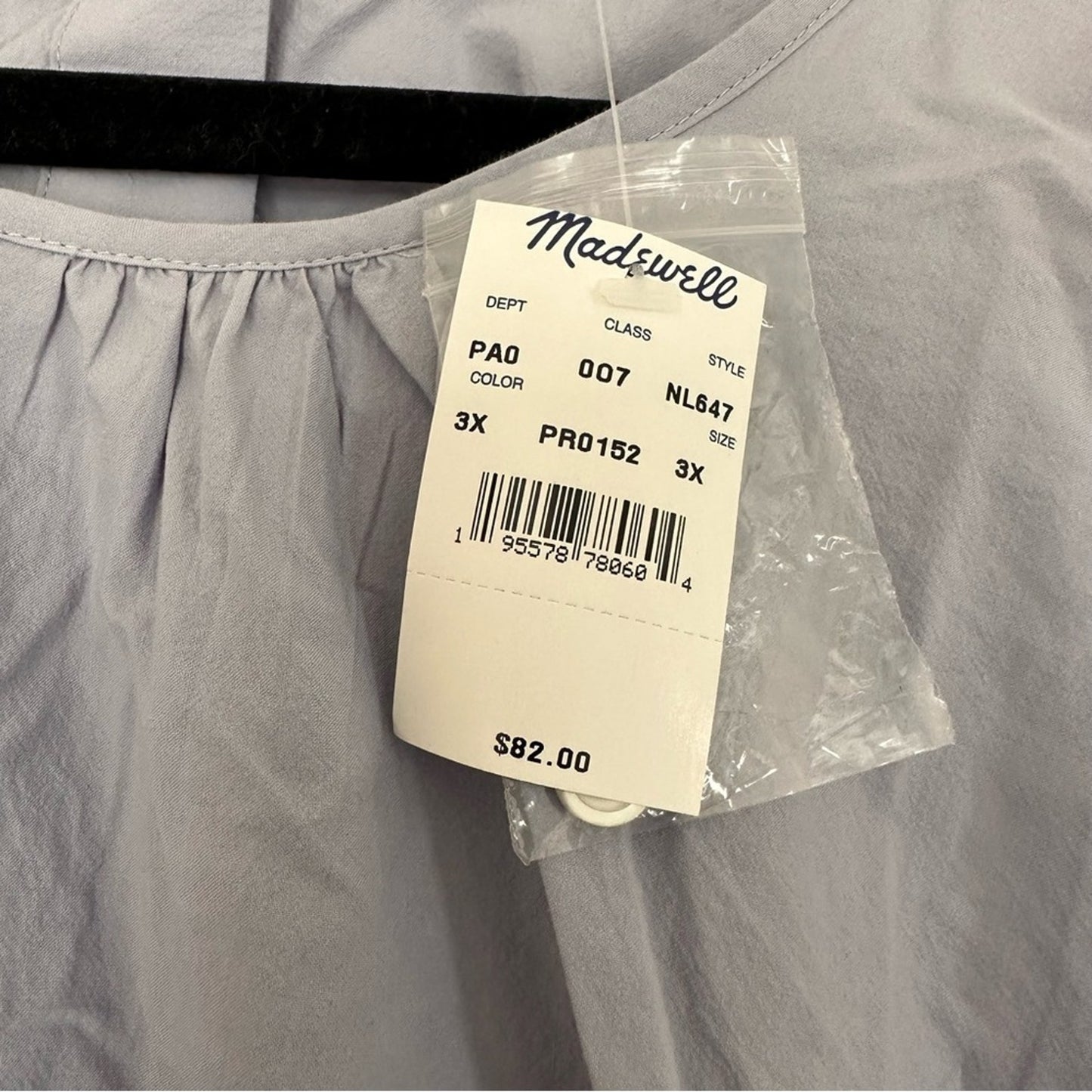 NWT Madewell 3X Embroidered Poplin Puff-Sleeve Cutout Crop Top- Periwinkle