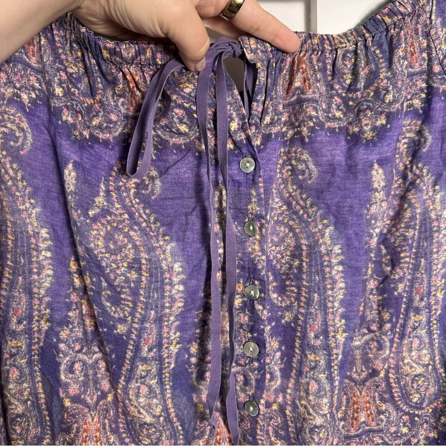 Sundance (S) Off the Shoulder Paisley Purple Bohemian Top with Dolman Sleeves